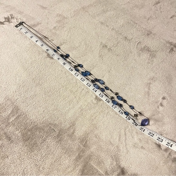 Vintage Two Strand Blue Beaded Long Necklace - Picture 8 of 8